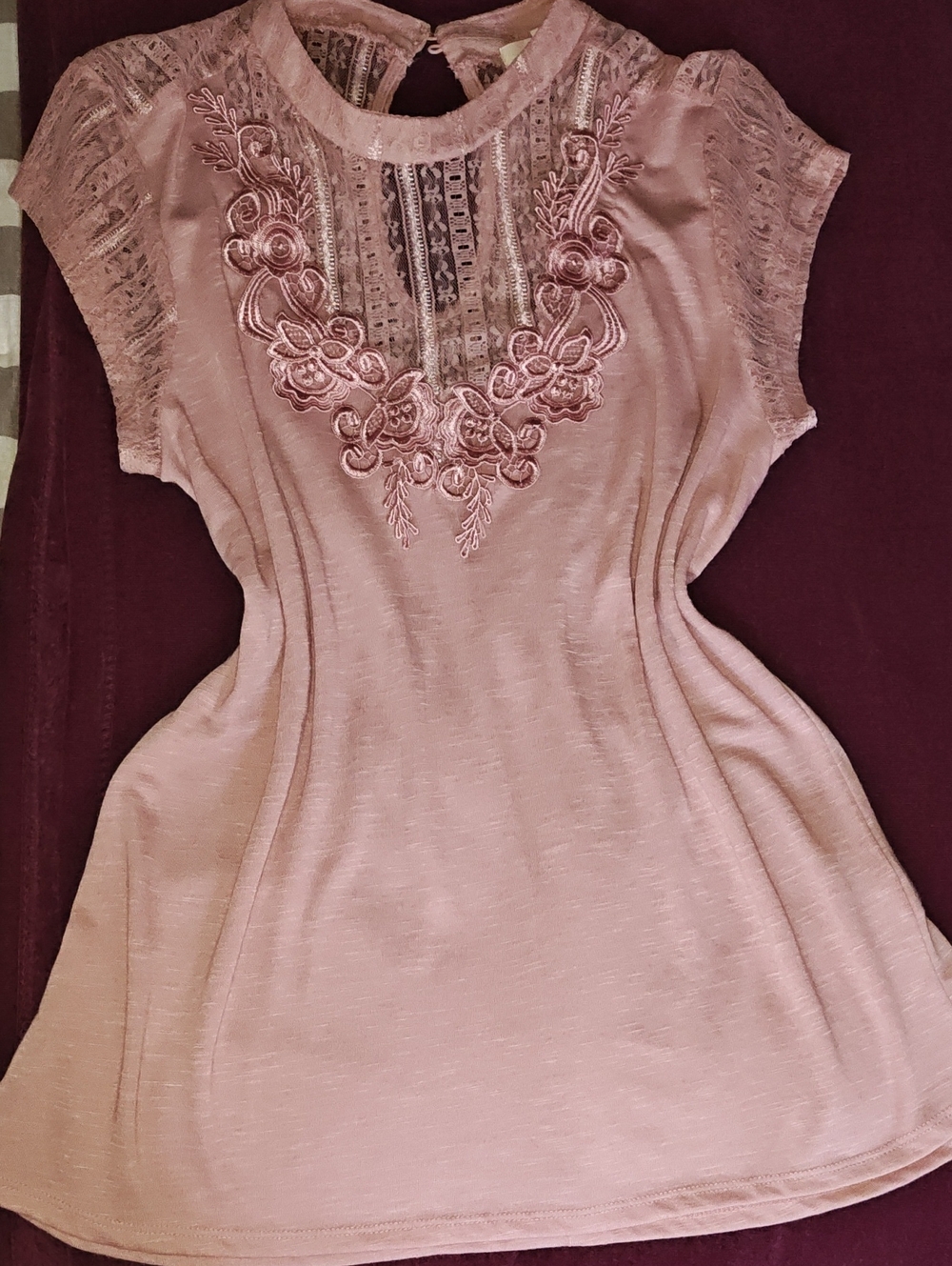 paper tee Blush Pink Lace Embroidered Top